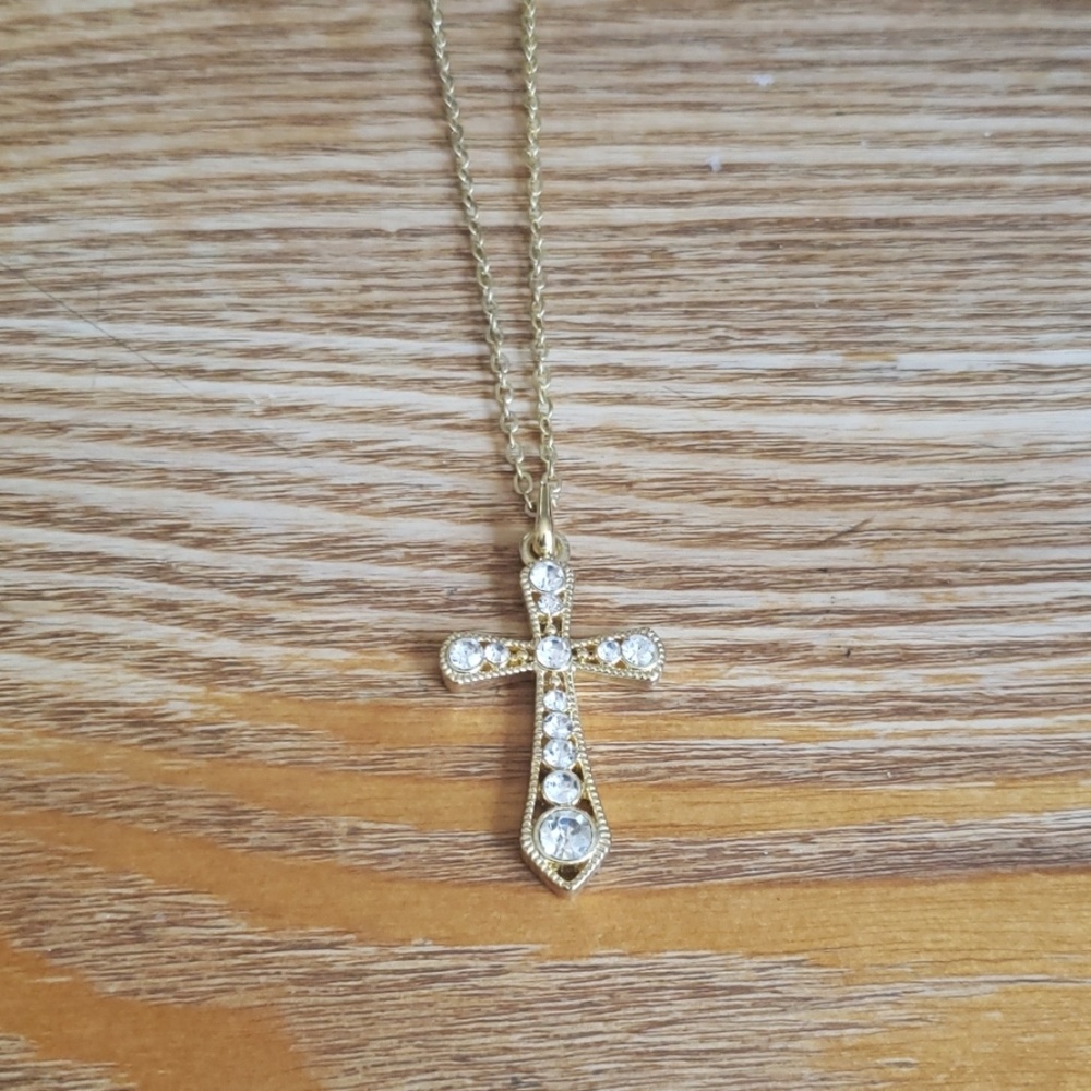 10k Gold Cross Necklace with cubic zirconia